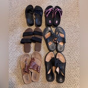 6 pairs of size 9 sandals / flip flops